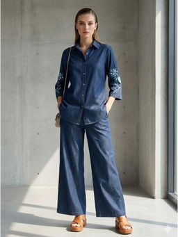 Autumnlane - Blue Embroidered Collar Neck Co-Ord Set