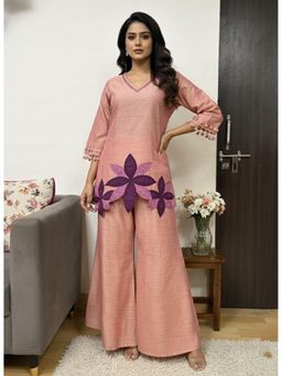 Autumnlane - Pink Embroidered V-Neck Co-Ord Set