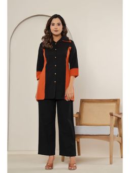 Autumnlane - Black Colorblock Collar Neck Shirt with Pant