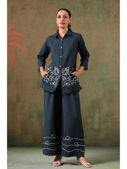 Autumnlane - Blue Embroidered Collar Neck Co-Ord Set