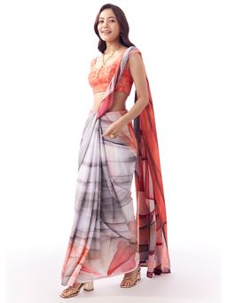 KALKI FASHION - Grey Printed Saree With Unstitched Blouse