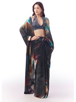 KALKI FASHION - Blue Printed Saree With Unstitched Blouse