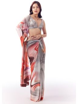 KALKI FASHION - Multi-Color Printed Saree With Unstitched Blouse