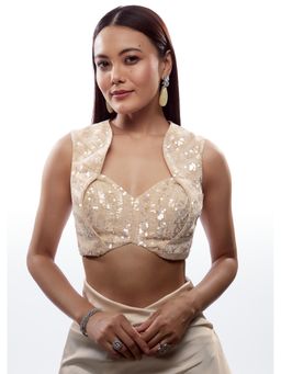 KALKI FASHION - Off White Embellished/Sequined Sweetheart Blouse