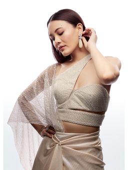 KALKI FASHION - Off White Embellished/Sequined One Shoulder Blouse