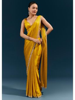 KALKI FASHION - Yellow Embellished/Sequined Saree With Unstitched Blouse
