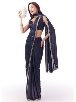 KALKI FASHION - Navy Blue Embellished/Sequined Saree With Unstitched Blouse
