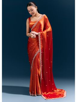 KALKI FASHION - Orange Embellished/Sequined Saree With Unstitched Blouse
