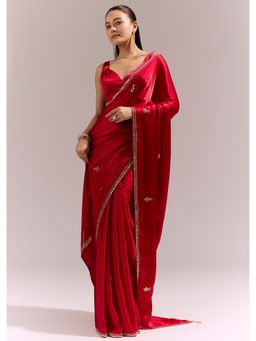 KALKI FASHION - Red Embellished/Sequined Saree With Unstitched Blouse