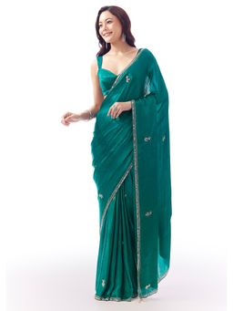 KALKI FASHION - Blue Embellished/Sequined Saree With Unstitched Blouse