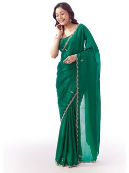 KALKI FASHION - Green Embellished/Sequined Saree With Unstitched Blouse