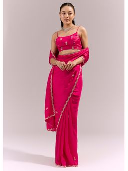KALKI FASHION - Pink Embellished/Sequined Saree With Unstitched Blouse