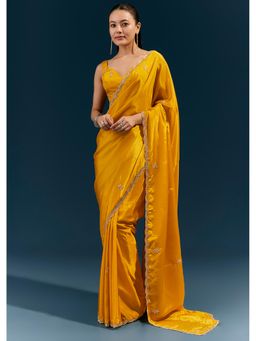 KALKI FASHION - Yellow Embellished/Sequined Saree With Unstitched Blouse