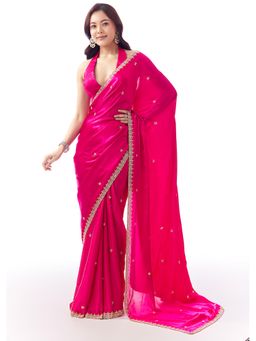 KALKI FASHION - Pink Embellished/Sequined Saree With Unstitched Blouse