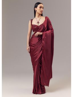 KALKI FASHION - Red Solid/Plain Saree With Unstitched Blouse