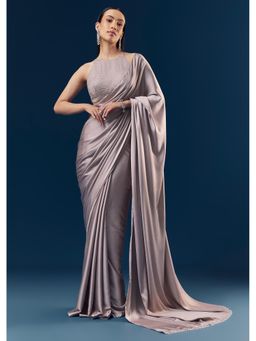 KALKI FASHION - Mauve Solid/Plain Saree With Unstitched Blouse