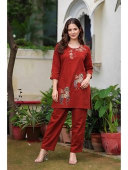 Autumnlane - Rust Embroidered Round Neck Co-Ord Set