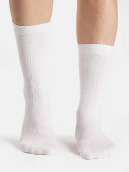 Jockey - 7416 Women Modal Blend Scalloped Welt Crew Length Socks-White