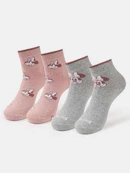 Jockey - D803 Women Disney Cotton Ankle Socks-Grey Melange & Pale Mauve (Pack Of 2)