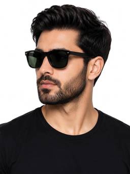 HASHTAG EYEWEAR - Green Polarized Wayfarer Sunglasses -RM-RMB-G-BLK-GRN