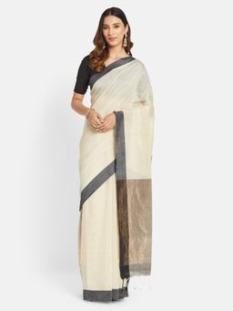 Fabindia - Off White Wool Blend Woven Saree without Blouse