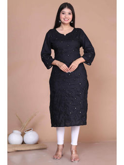 Miravan - Womens Black Embroidered & Mirror Work Pakistani Straight Kurti