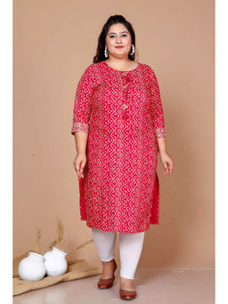 Miravan - Womens Plus Size Pink Bandhani Pakistani Straight Kurti