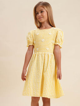 VERO MODA - Girls Applique Fit and Flare Yellow Dress