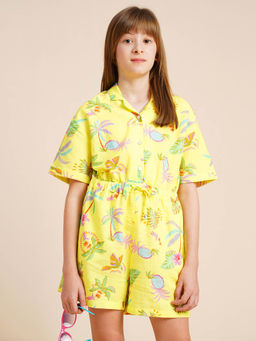 VERO MODA - Girls Tropical Print Regular Fit Yellow Playsuit