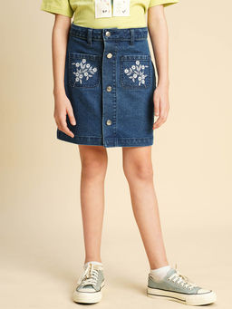 VERO MODA - Girls Floral Print Regular Fit Blue Skirt