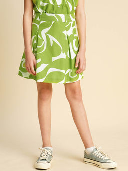 VERO MODA - Girls Abstract Regular Fit Green Skirt