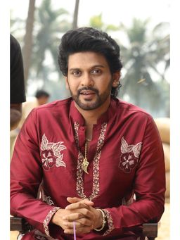 HILO DESIGN - Velvet Maroon Hand Embroidered Dupion Silk Kurta