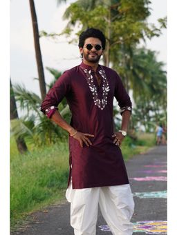 HILO DESIGN - Mulberry Maharaja Mulberry Embroidered Dupion Silk Kurta