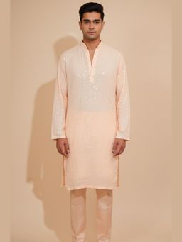 HILO DESIGN - Prakashika Beige Sequin Embellished Kurta