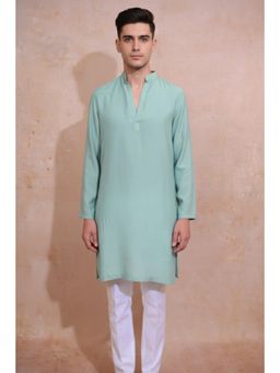 HILO DESIGN - Mint Monarch Green Cotton Silk Kurta