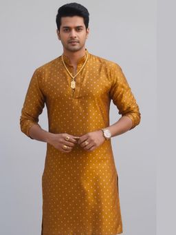 HILO DESIGN - Maharaaj Mustard Embroidered Dupion Silk Kurta