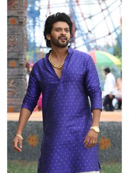HILO DESIGN - Nila Vaibhavam Blue Embroidered Dupion Silk Kurta