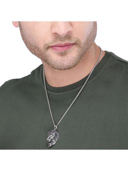 Yellow Chimes - Silver-Toned Rhodium-Plated Lion Head-Shaped Pendant With Chain