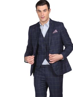 Arrow - Men Navy Tailored Regular Fit Check Three Piece Suit (Set of 3)