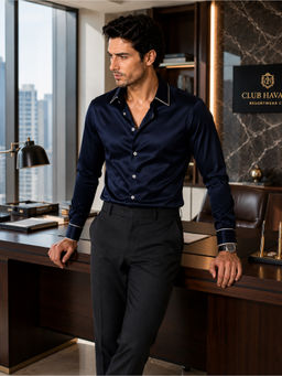 CLUBHAVANA - Men Navy Blue Solid/Plain Shirt