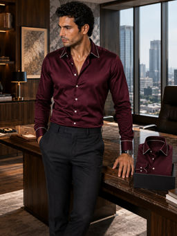 CLUBHAVANA - Men Burgundy Solid/Plain Shirt