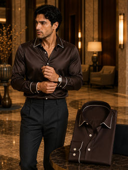 CLUBHAVANA - Men Brown Solid/Plain Shirt