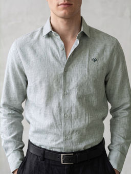 LINENWEAR - Men Grey Solid/Plain Shirt