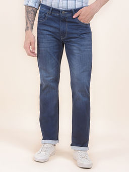 Cantabil - Men Navy Blue Solid/Plain Denim Jeans
