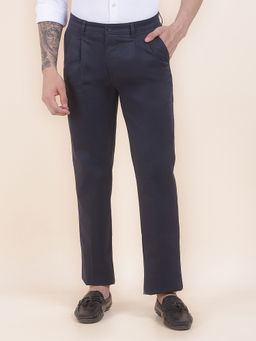 Cantabil - Men Navy Blue Solid/Plain Casual Trouser