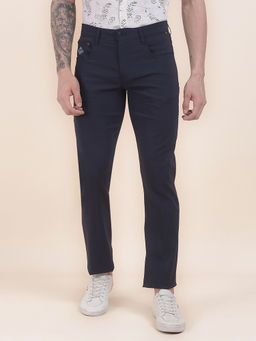 Cantabil - Men Navy Blue Solid/Plain Casual Trouser