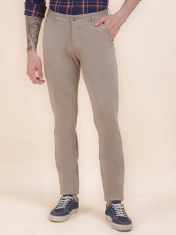 Cantabil - Men Khaki Solid/Plain Casual Trouser
