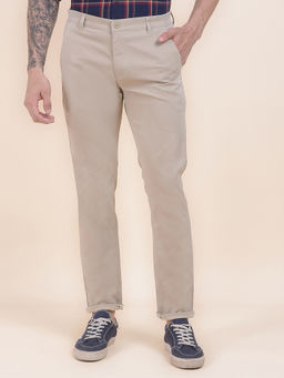 Cantabil - Men Beige Solid/Plain Casual Trouser