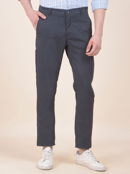 Cantabil - Men Navy Blue Solid/Plain Casual Trouser