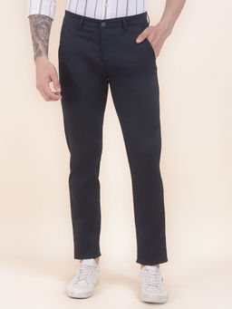 Cantabil - Men Navy Blue Self Design Casual Trouser